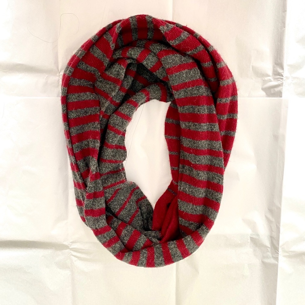 Maroon & Grey Striped Infinity Scarf
